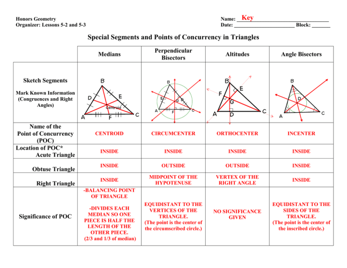 Special segments in triangles worksheet