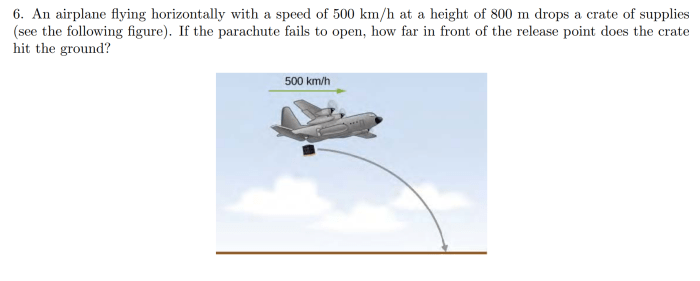 An airplane flying horizontally with a speed of 500 km/h