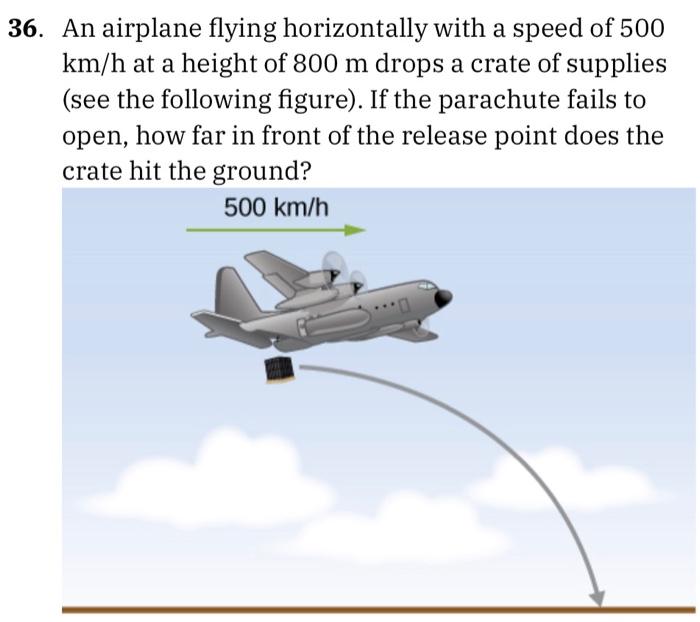 An airplane flying horizontally with a speed of 500 km/h